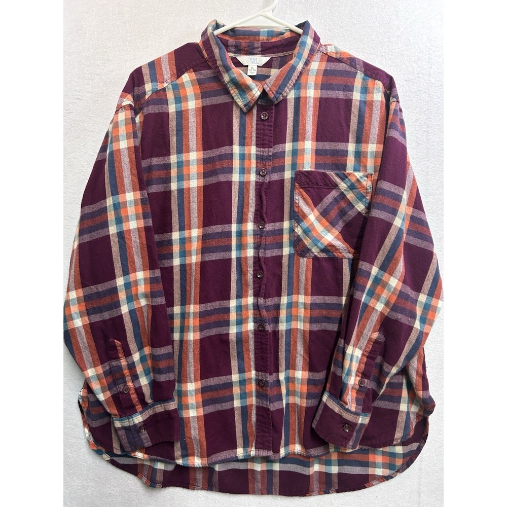 Time and Tru Women's Size XL (16-18) Purple Plaid Flannel Button-Up Shirt
